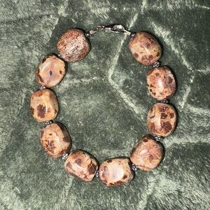 Chunky Polished Stone Bead Bracelet | Brown Earthy Boho Statement Jewelry